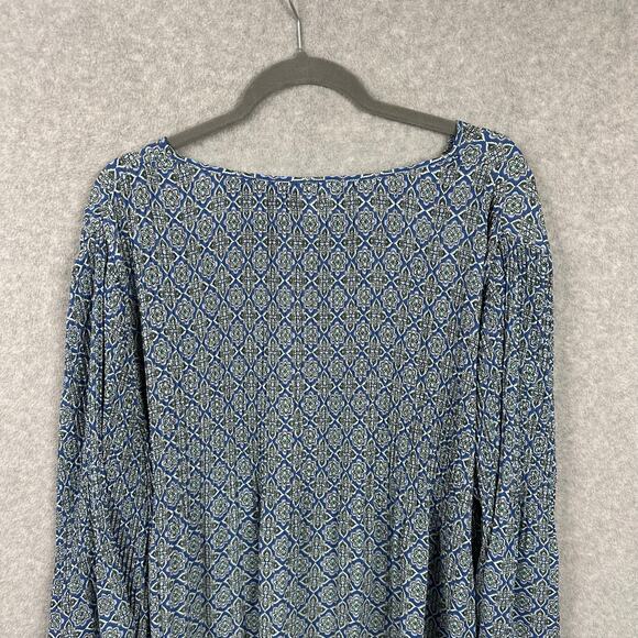 J. Jill Floral Blouse Size 3x Blue Geometric Bell Sleeve Pleated Career Workwear - Picture 9 of 12
